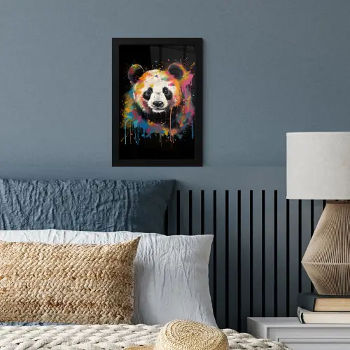 Panda - Graffiti - Dieren - Zwart - Kleuren fotolijst zwart zonder passe partout klein -sfeer3