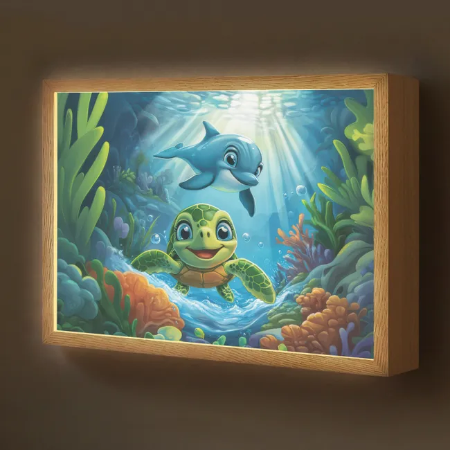 Lightbox - Wandlamp kinderkamer - Schildpad - Dolfijn - Oceaan