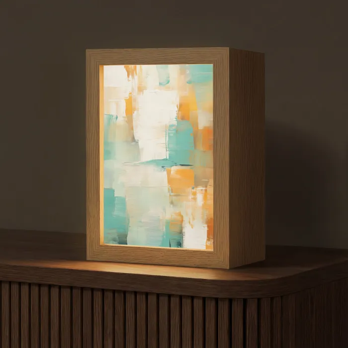 Kunst - Abstract - Blauw - Wit Light Box met kabel (Tafellamp) klein -z3d_website