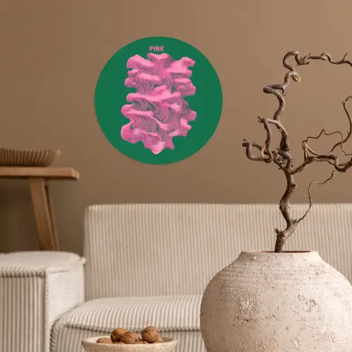 Abstract - Pink - Lijnen - Groen Wandcirkel behangsticker klein -sfeer1