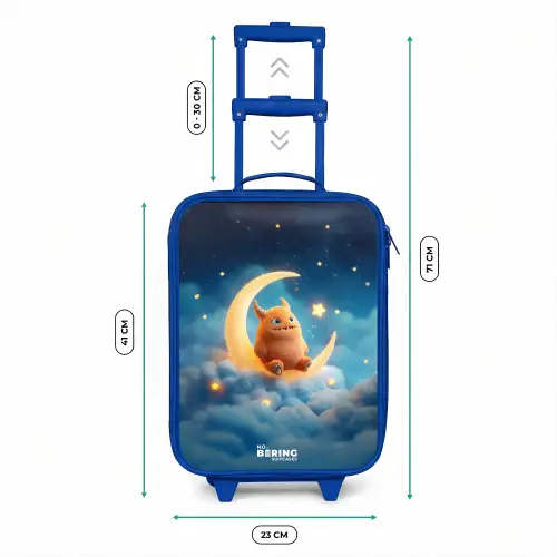 Oranje monster op maansikkel Kinderkoffer - Blauw klein -productfoto_formaten