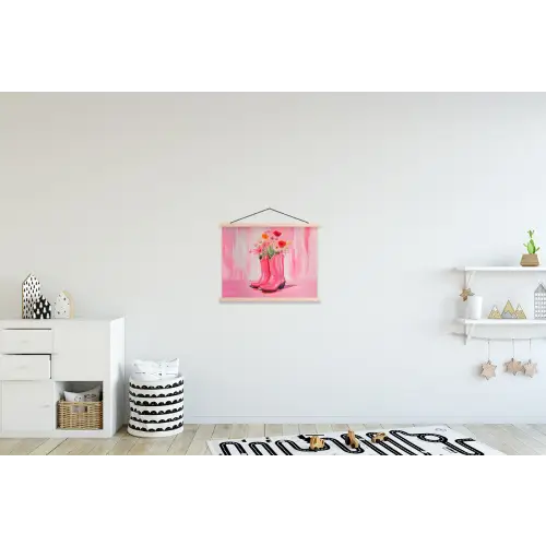 Roze - Bloemen - Cowboy textielposter latten blank klein -kinderkamer