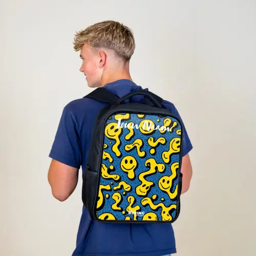 Smiley - Geel - Blauw Rugzak - Zwart middel -sfeer8
