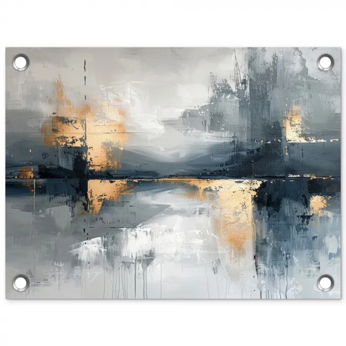 Kunst - Grijs - Goud - Abstract tuinposter los doek klein -3d