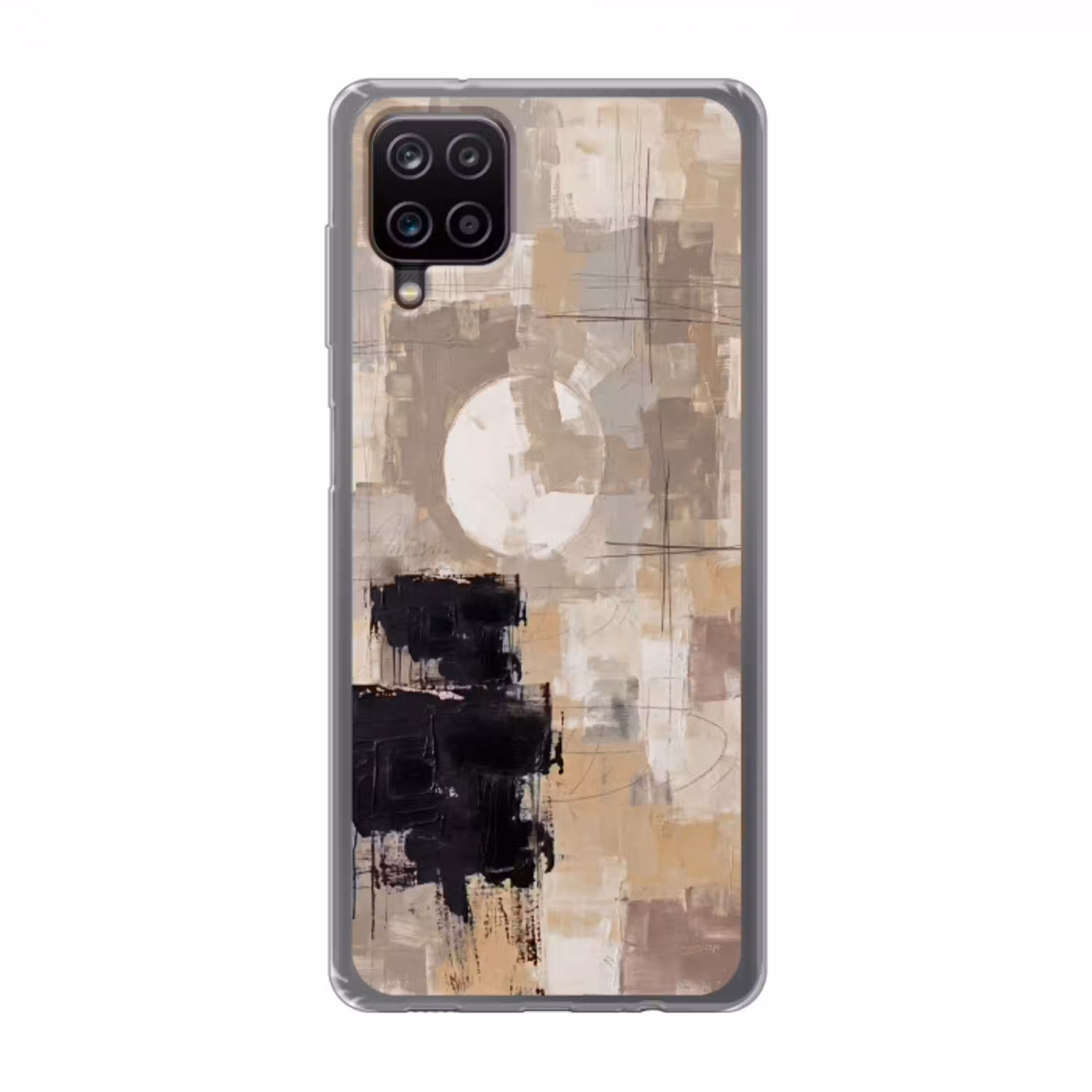 Abstract - Cirkel - Modern - Beige - Zwart - Minimalistisch Telefoonhoesje Samsung Galaxy A12 klein -3d