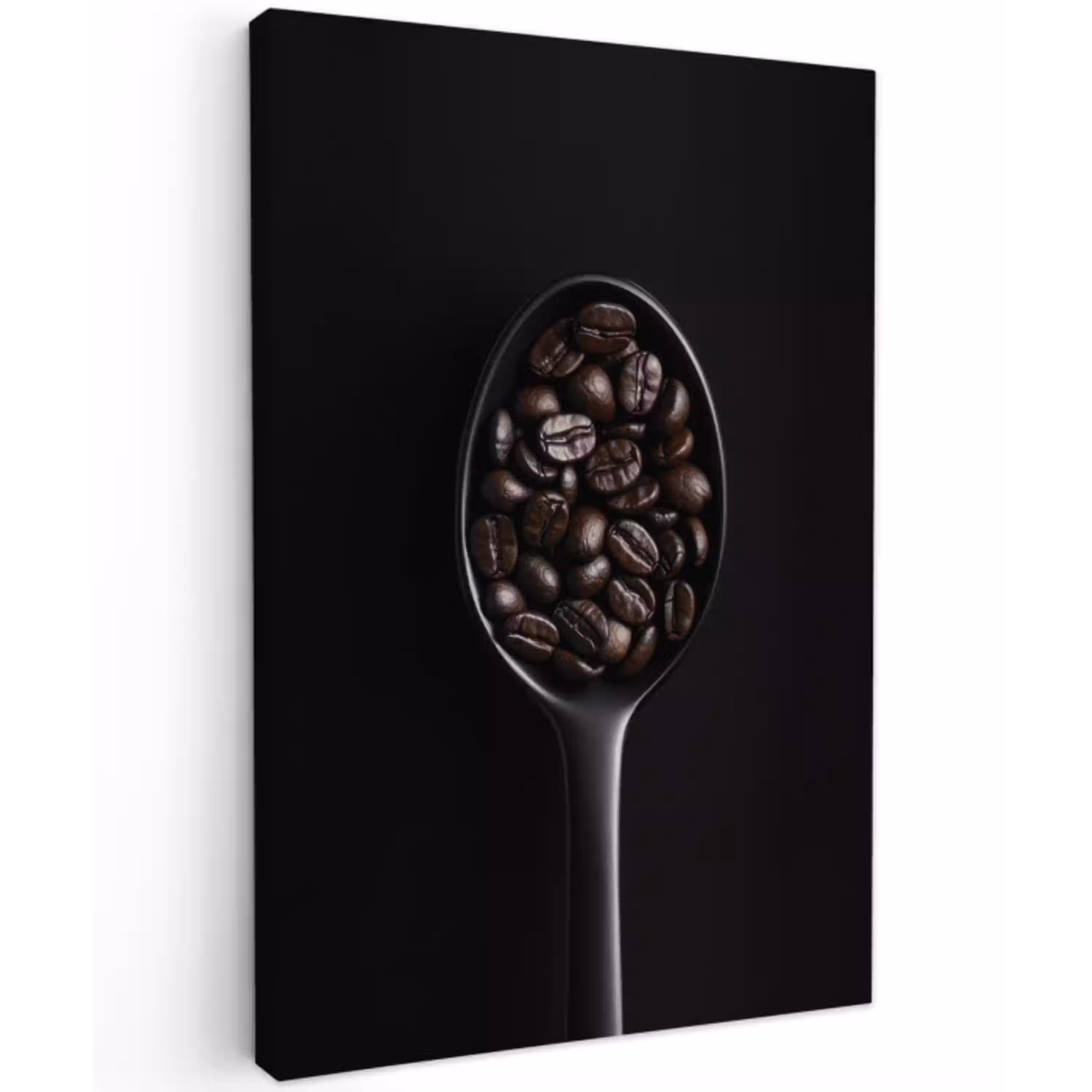 Koffiebonen - Lepel - Zwart Tuinposter op houten frame 2 cm dik middel -3d