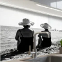 Vrouwen - Zonnehoed - Strand - Zwart - Wit keuken achterwand 2 middel -zzzz3d_schuin
