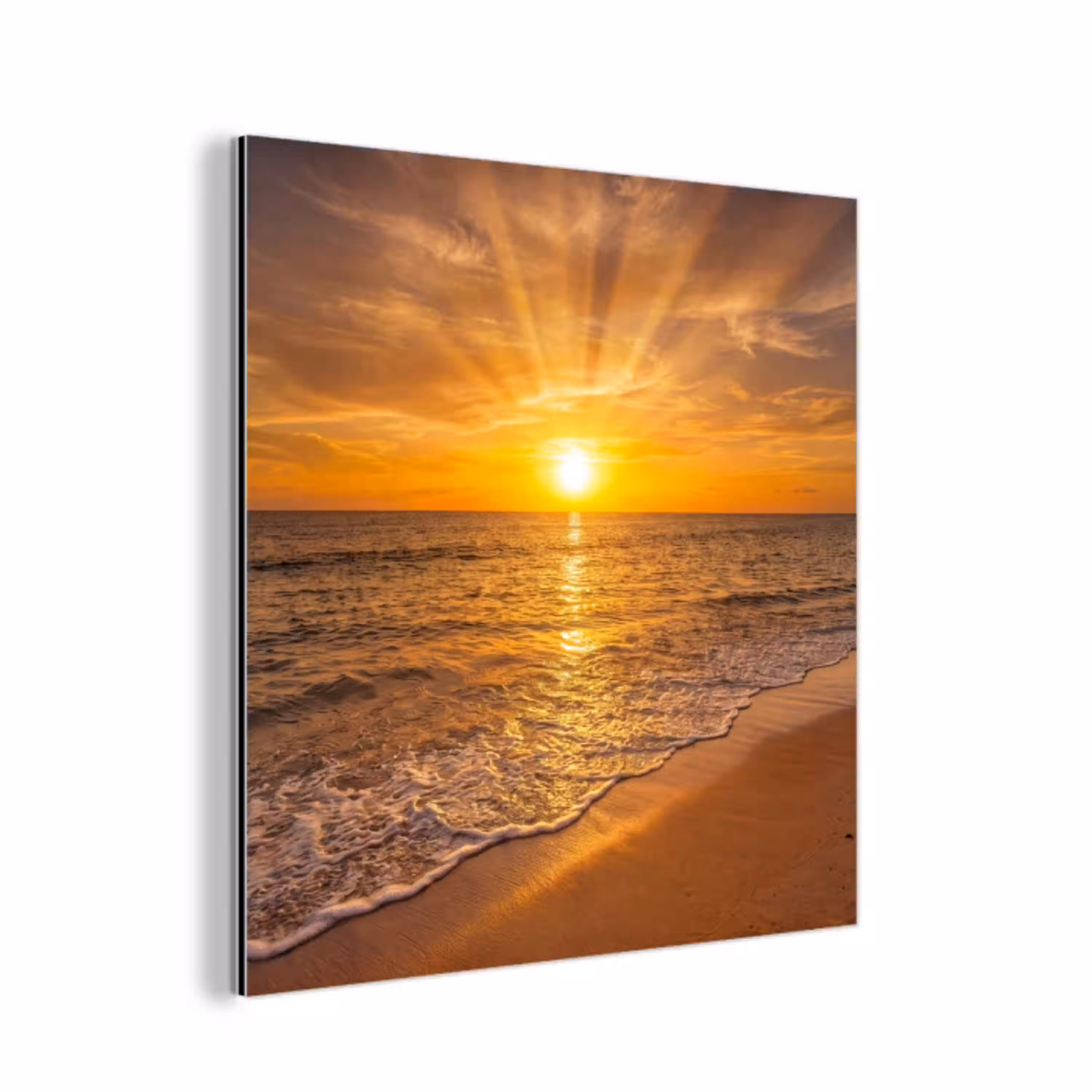 Zee - Zonsondergang - Golven - Kust - Oranje aluminium wit klein -3d