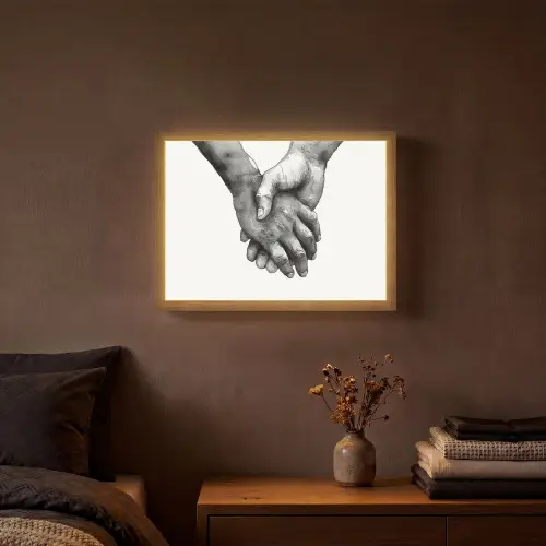 Handen - Zwart wit - Modern - Kunst Light Box met batterij (Wandlamp) middel -sfeer4