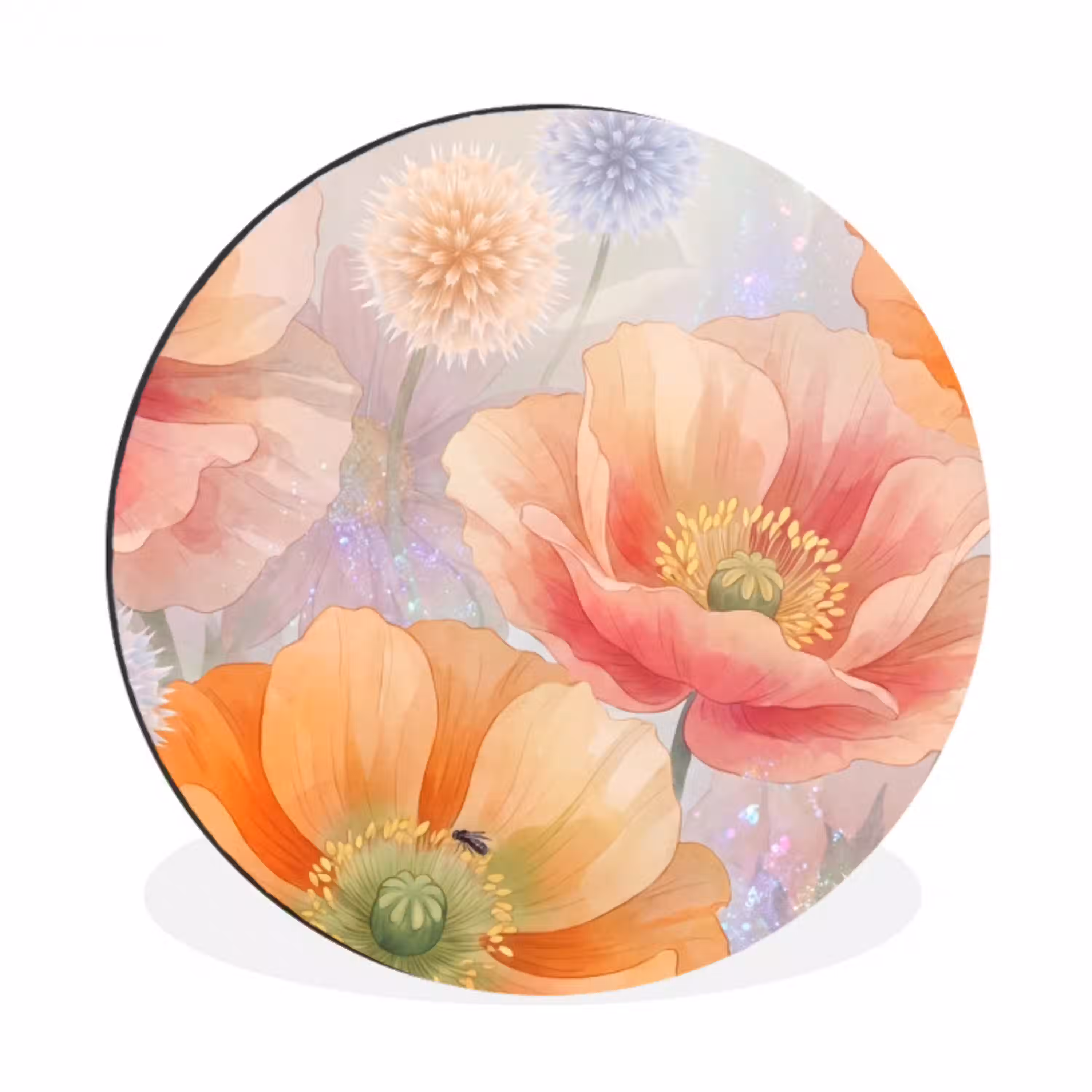 Bloemen - Aquarel - Natuur - Modern - Kleurrijk Wandcirkel aluminium klein -3d