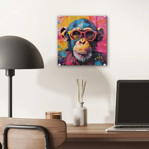 Graffiti - Chimpansee - Aap - Bril - Kleurrijk plexiglas 5mm klein -sfeer6