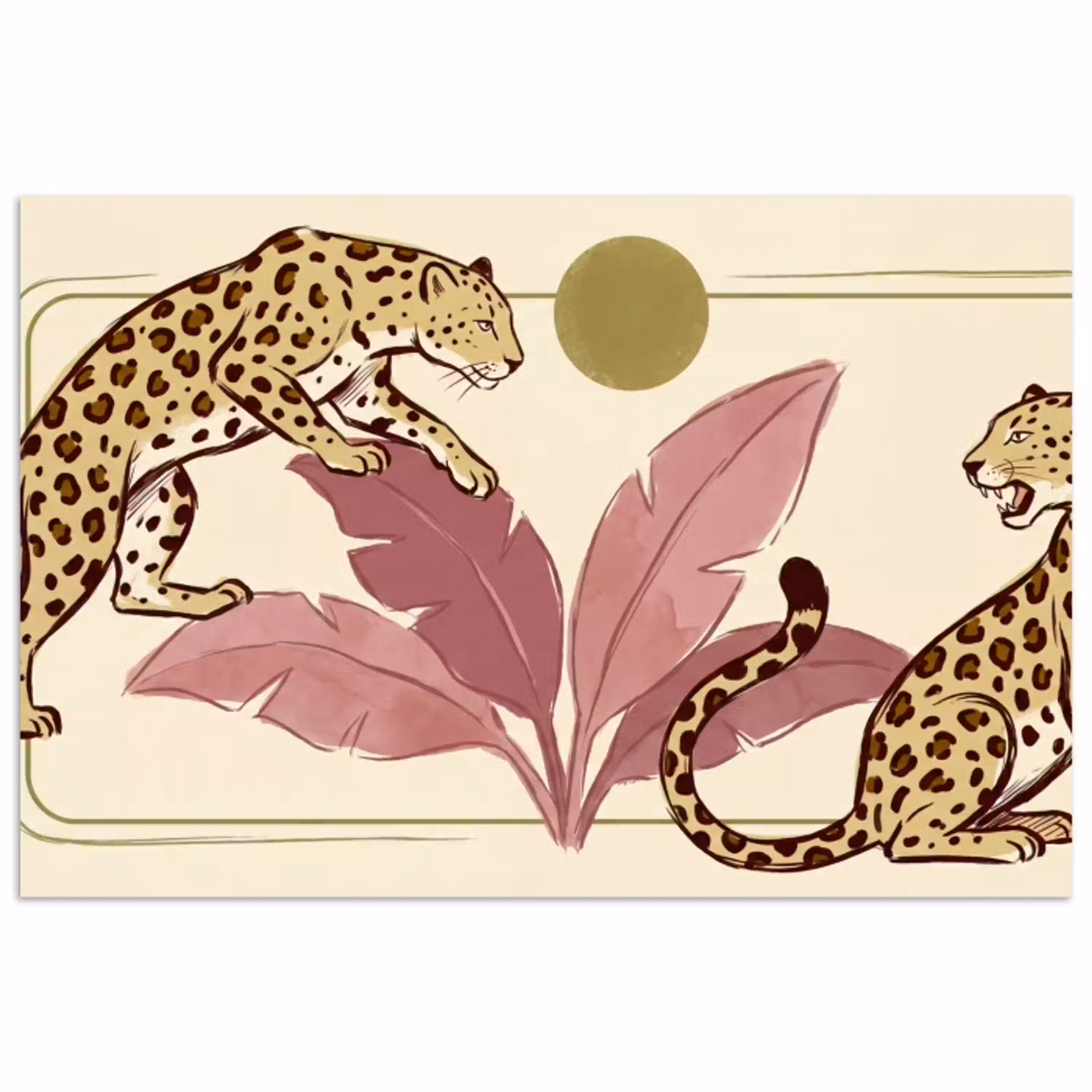 Dieren - Kat - Jungle - Illustratie - Beige poster papier klein -3d
