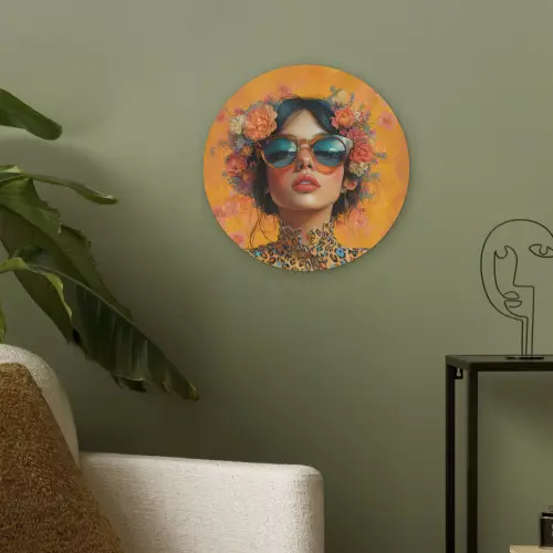 Vrouw - Bloemen - Aesthetic - Oranje Akoestische PET Vilt - Rond klein -sfeer2