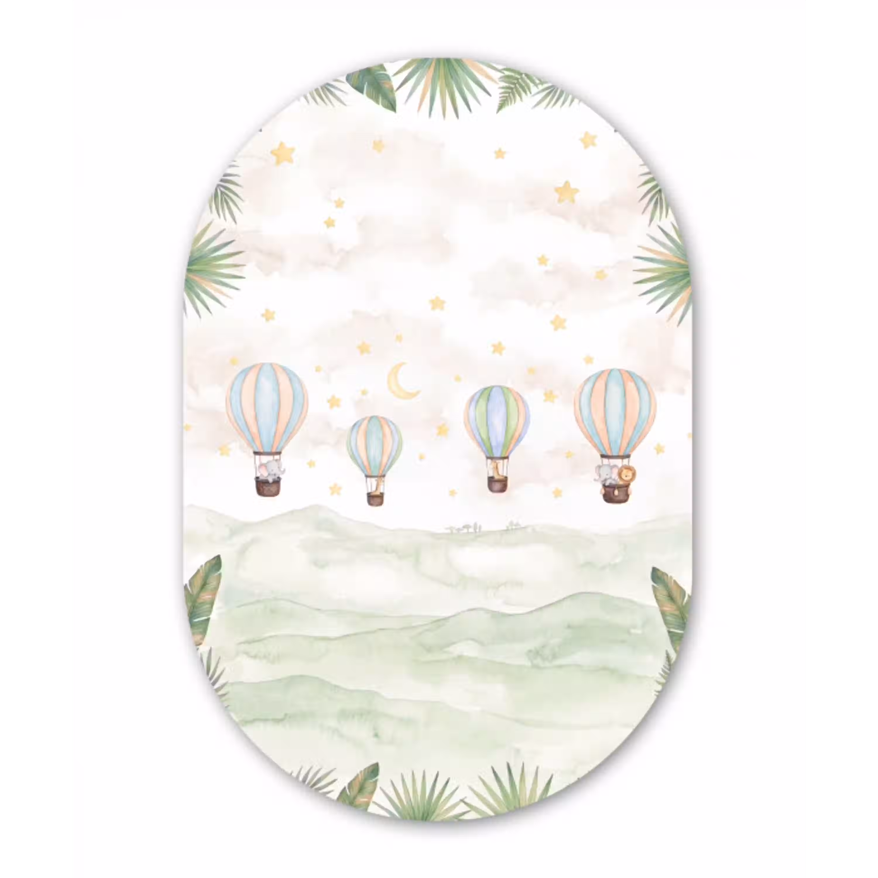 Aquarel - Luchtballonnen - Pastel Wandcirkel Ovaal Aluminium middel -3d