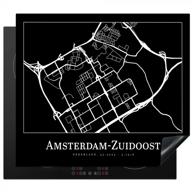 Stadskaart - Kaart - Amsterdam-Zuidoost - Plattegrond Inductie beschermer vinyl 3mm middel -3d
