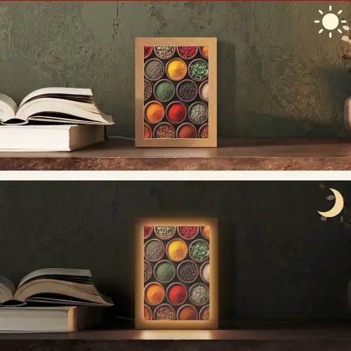 Bakjes - Hout - Kruiden - Kleurrijk Light Box met kabel (Tafellamp) klein -sfeer3
