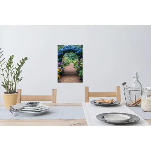 Doorkijk - Bloemen - Hortensia - Pad Muursticker klein -eettafel