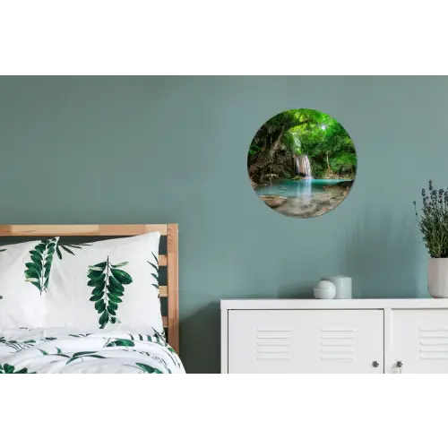Jungle - Waterval - Planten - Water - Natuur Wandcirkel aluminium klein -slaapkamer