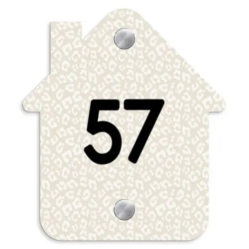Beige panterprint - Traditioneel Naambord Huisje klein -3d