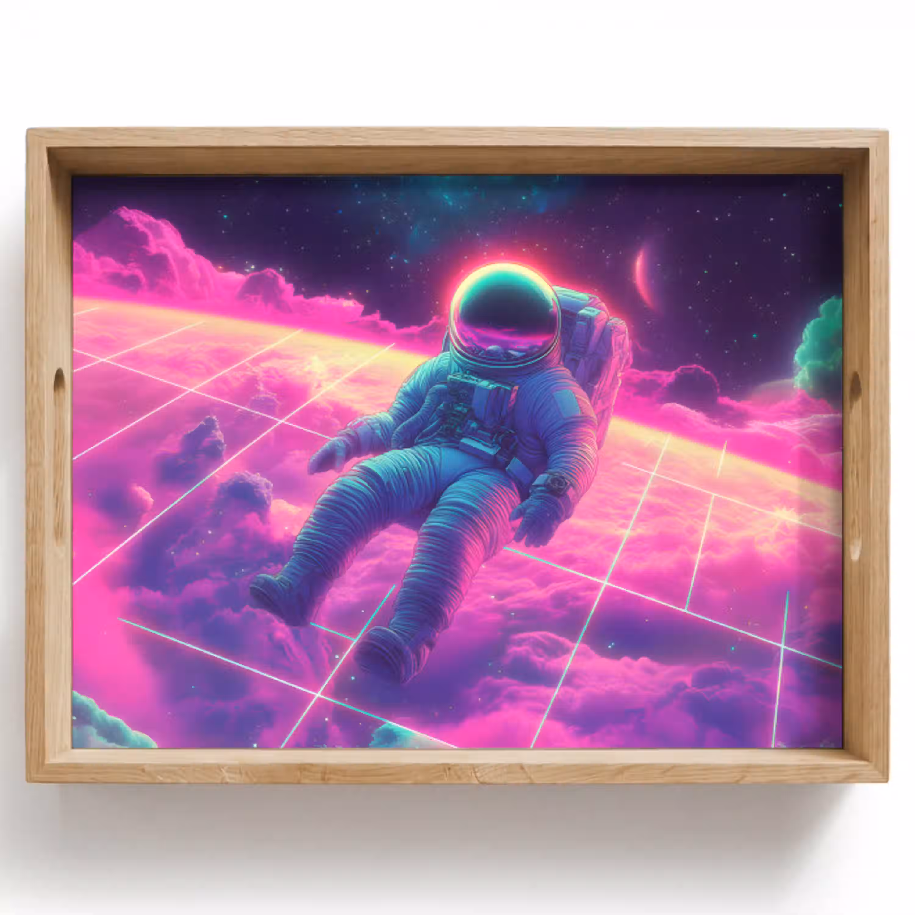 Astronaut - Neon - Roze - Wolken Dienblad Rechthoek middel -z3d_shopping