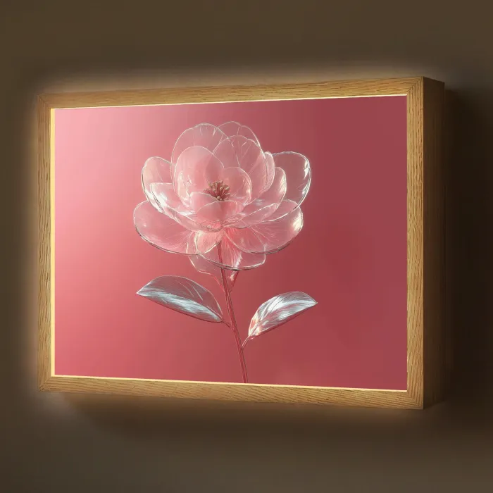Sierlijk - Bloem - Roze - Glazen Light Box met batterij (Wandlamp) middel -z3d_website