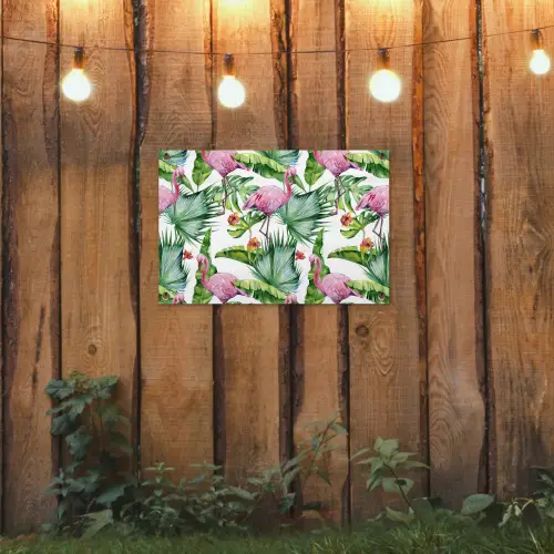 Flamingo - Bloemen - Bladeren - Jungle - Tropical tuinposter los doek klein -sfeer1