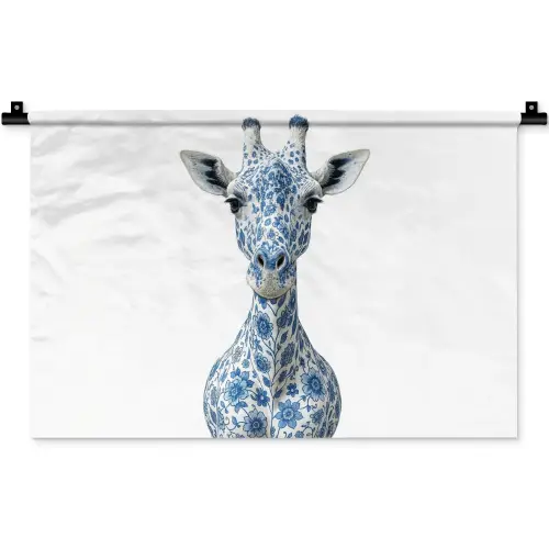 Giraffe - Delfts blauw - Dieren - Minimalistisch Wandkleed katoen klein -zz3d