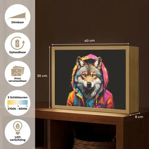 Graffiti - Wolf - Jas - Zwart Light Box met batterij (Wandlamp) middel -USP_websiteoverzichtNL