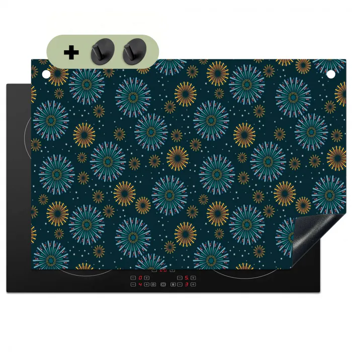 Blauw - Patroon - Retro Inductie beschemer met haakjes klein 777 -3d