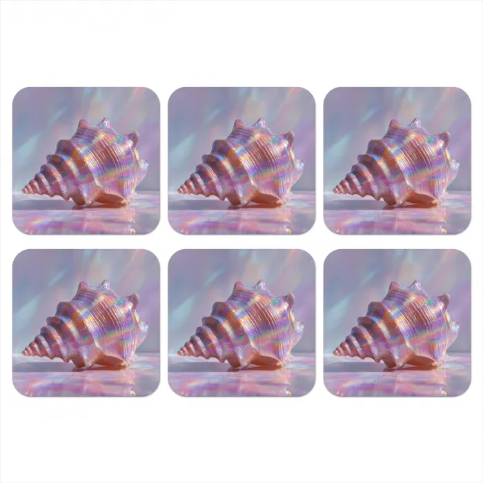 Schelp - Glanzend - Regenboogtinten onderzetter kurk middel -3d