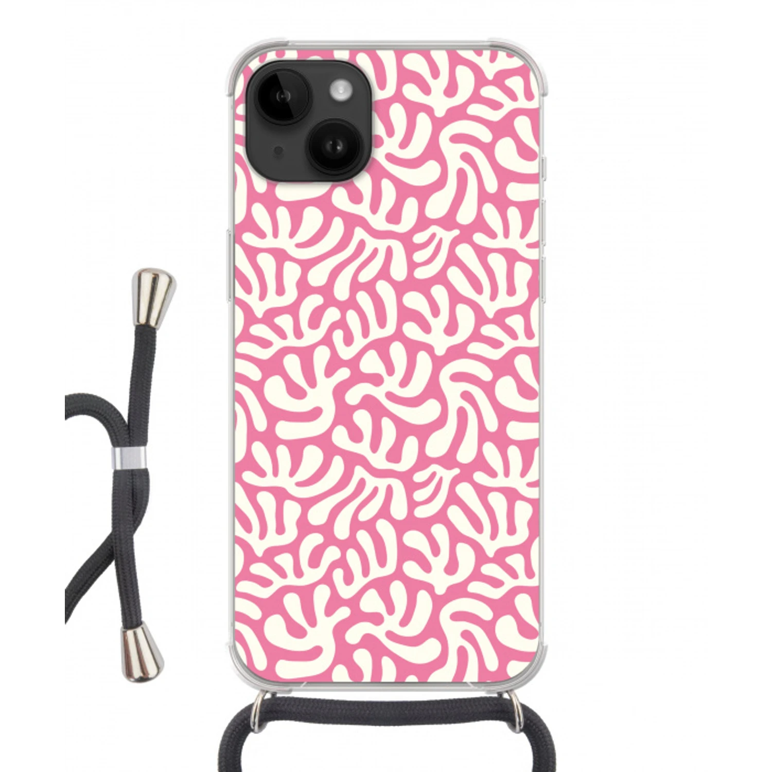 Koraal - Patroon - Roze - Wit - Minimalistisch Crossbody Case iPhone 14 middel -3d