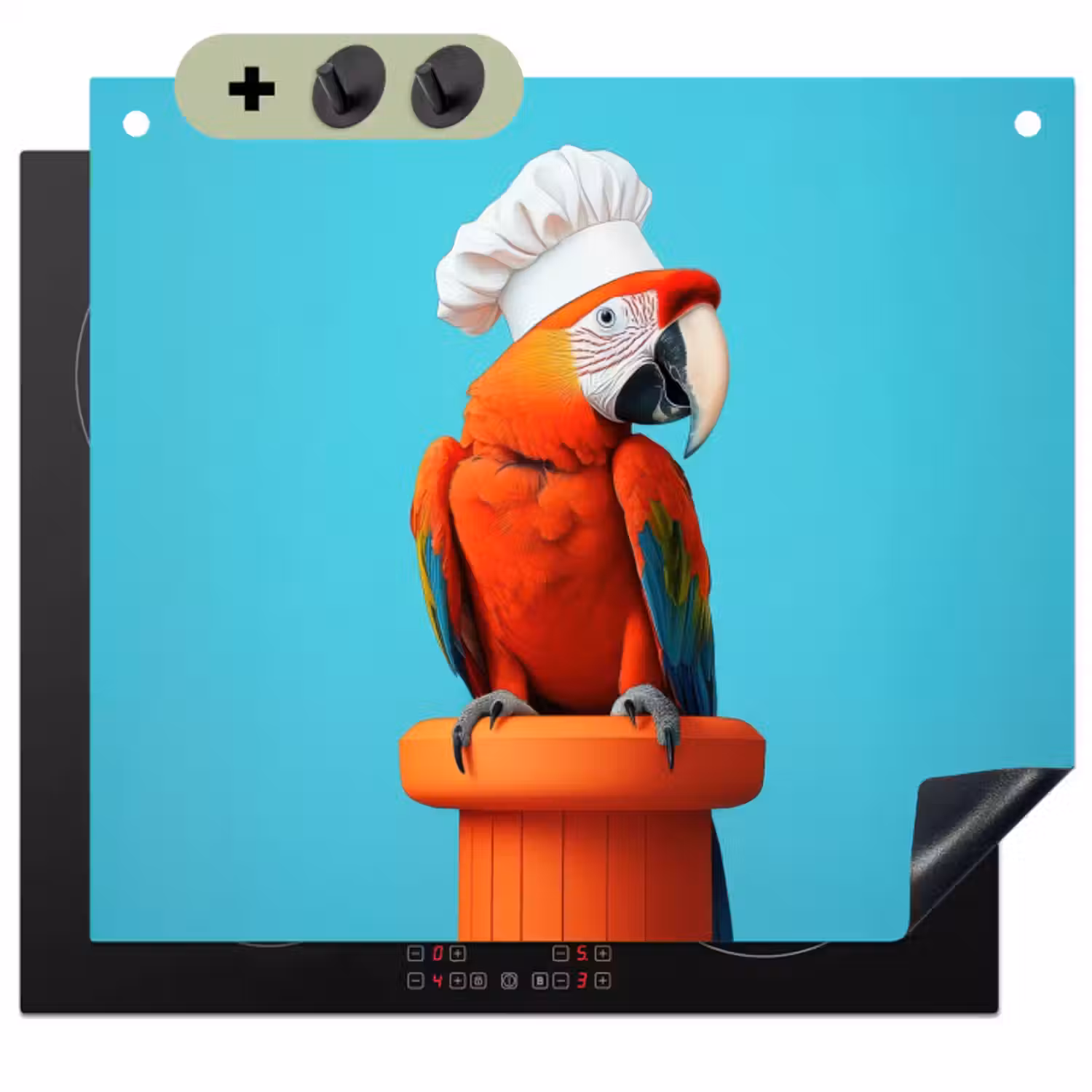 Inductie beschermer en spatscherm (2in1) - Ara - Koksmuts - Sokkel - Grappig