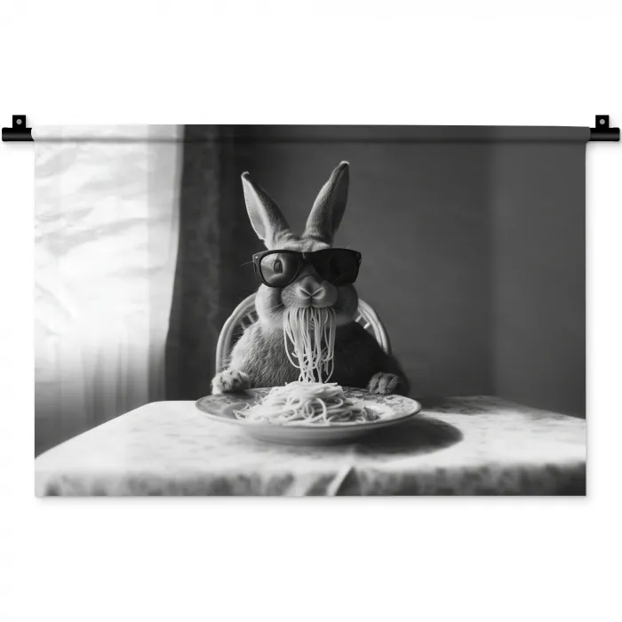 Konijn - Bunny - Zonnebril - Tafelkleed - Pasta - Schattig Wandkleed katoen klein -zz3d