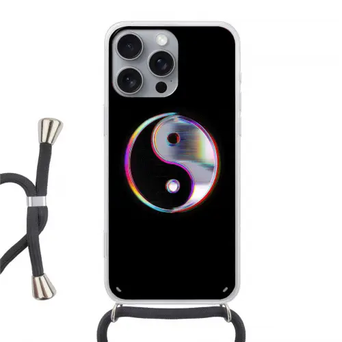 Yin-Yang - Cirkel - Regenboog Hoesje iPhone 16 Pro Max met koord klein -3d