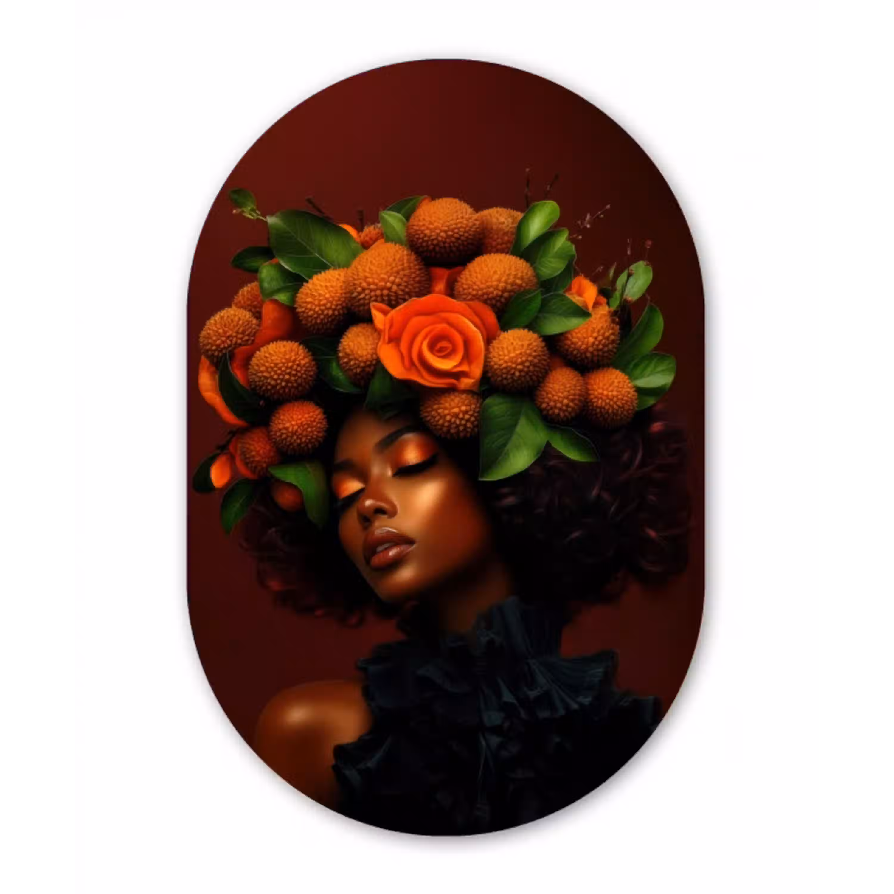 Vrouw - lychee - exotisch Wandcirkel Ovaal Glas middel -3d