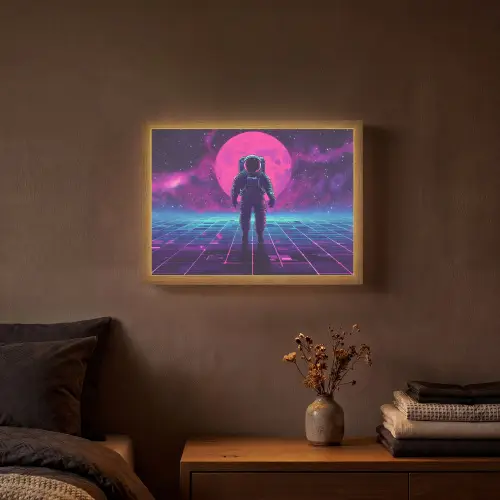 Astronaut - Maan - Roze - Sterrennevels Light Box met batterij (Wandlamp) middel -sfeer4
