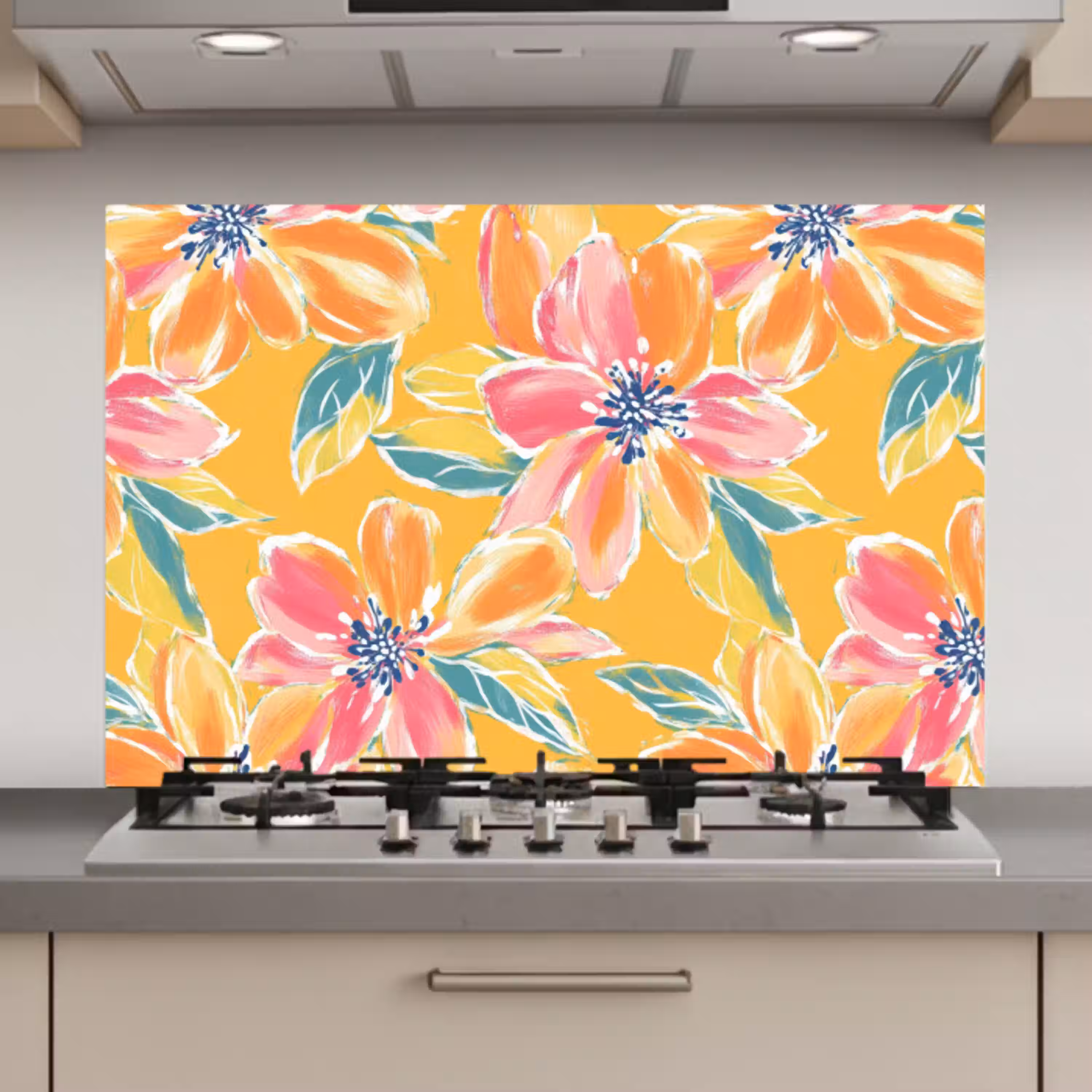 Textuur - Bloemen - Kleurrijk keuken achterwand spatscherm klein 900 -3d_website