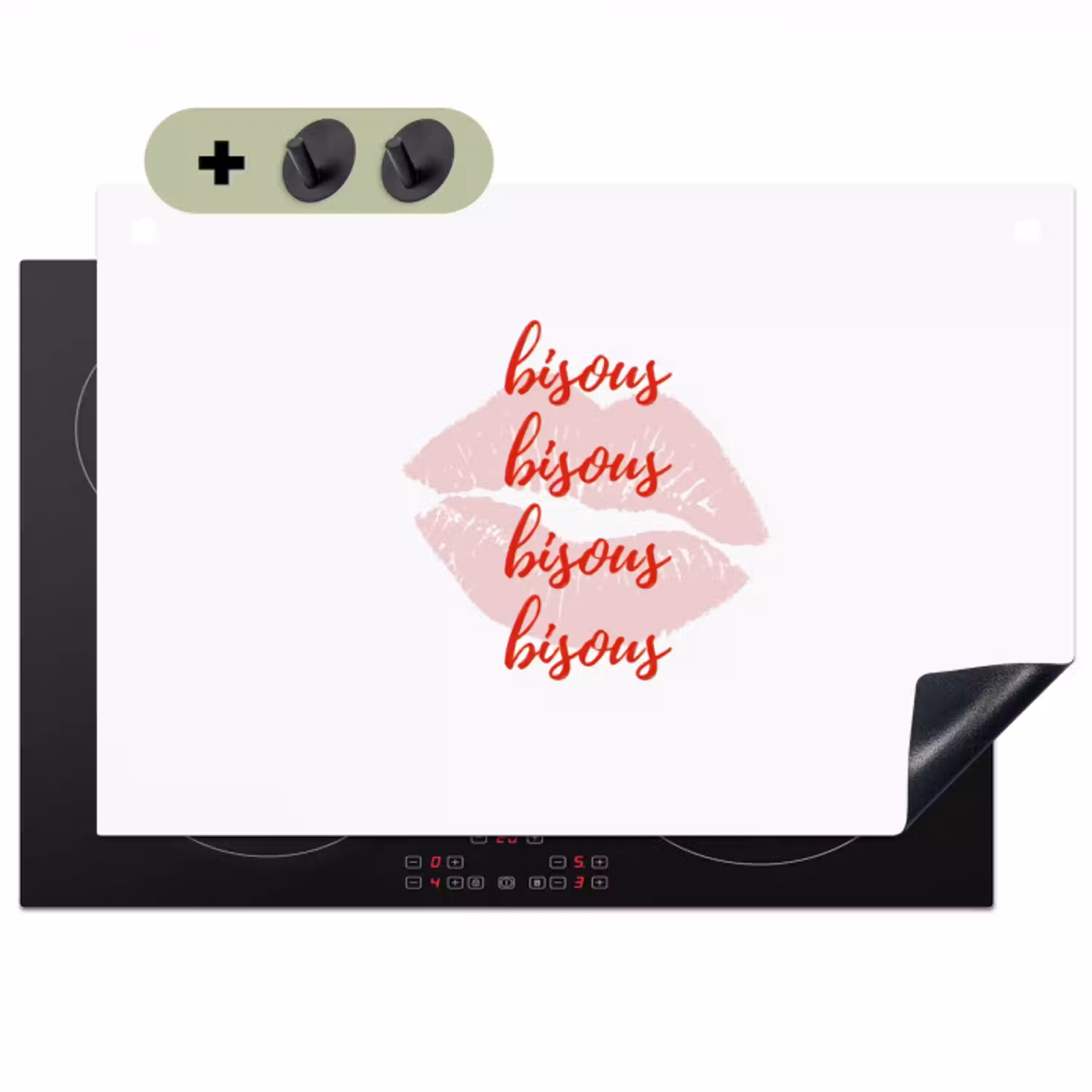 Bisous - Lip - Wit - Rood Inductie beschemer met haakjes klein -3d