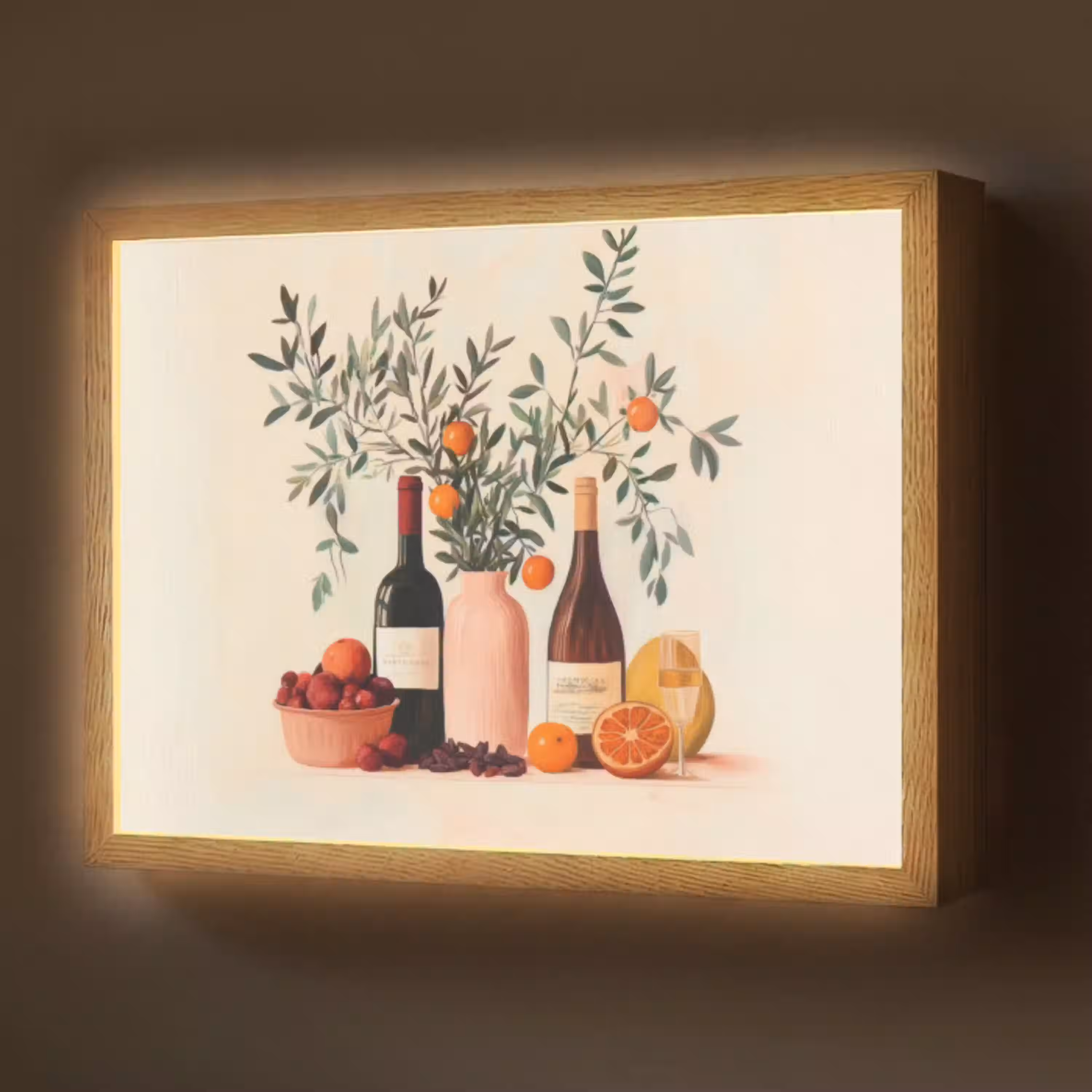 Wijnflessen - Takken - Sinaasappels Light Box met batterij (Wandlamp) middel -z3d_website