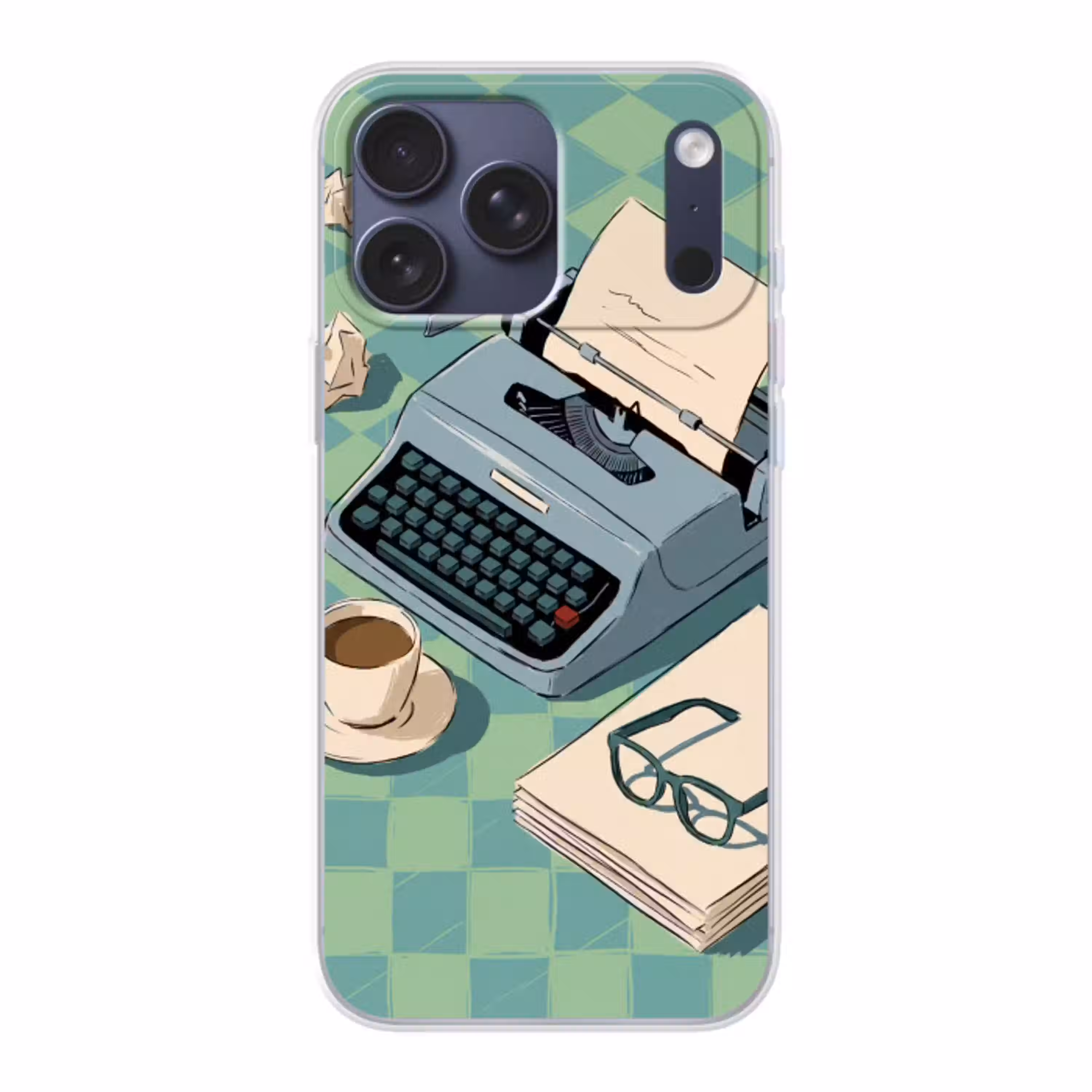 Typemachine - Kantoor - Vintage - Illustratie - Groen Telefoonhoesje iPhone 17 Pro Max klein -3d