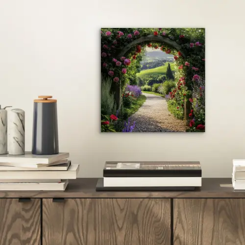 Doorkijk - Tuinboog - Bloemen - Natuur - Pad aluminium wit klein -sfeer1
