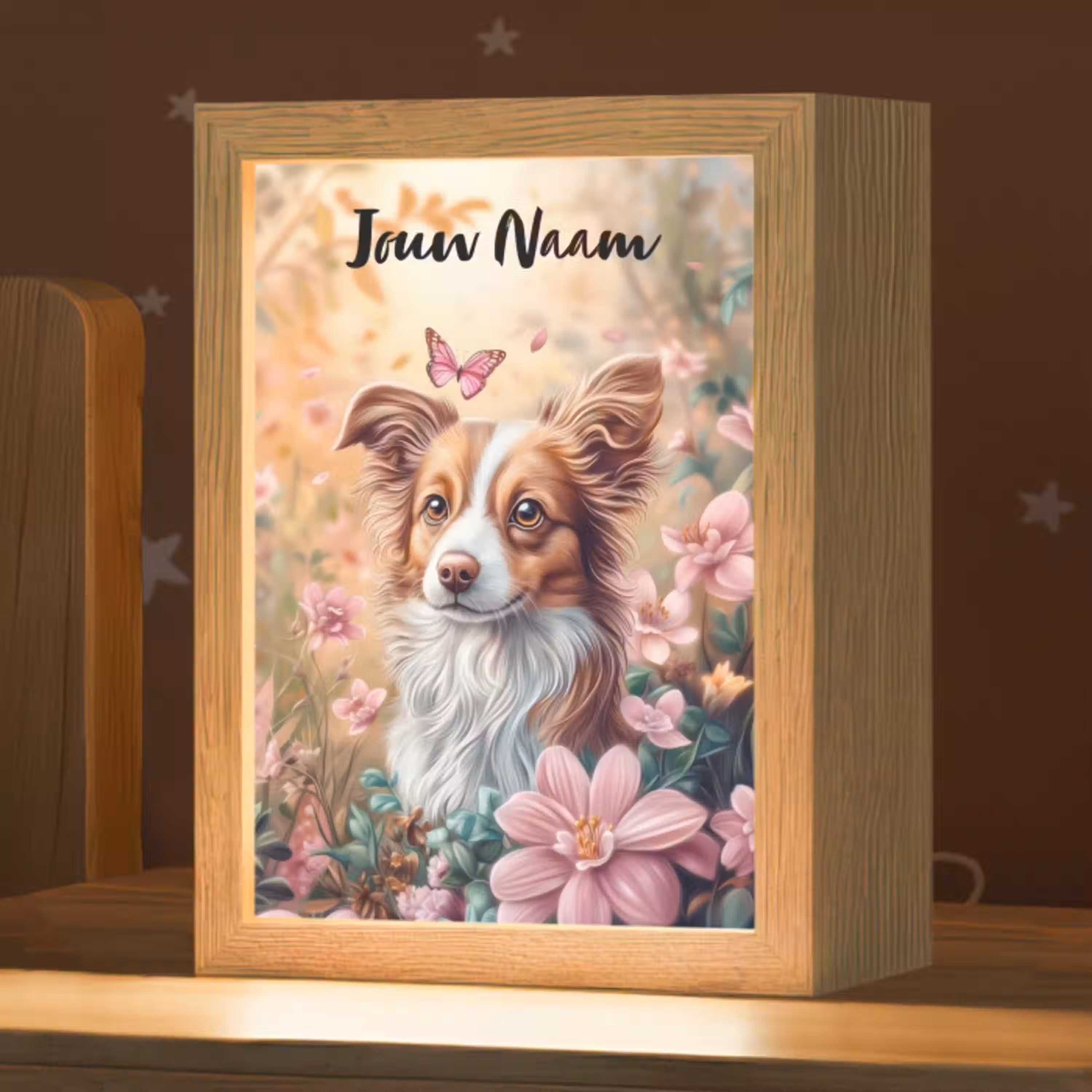 Hond - Bloemen - Roze Light Box met kabel (Kinderlampje) klein -zzz_3d_website