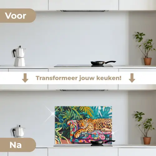 Luipaard - Kleurrijk - Tropisch keuken achterwand spatscherm klein -voor_na_NL