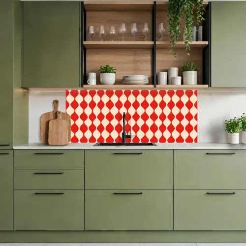 Golvend patroon - Retro - Rood - Beige keuken achterwand 2 middel 871 -sfeer3