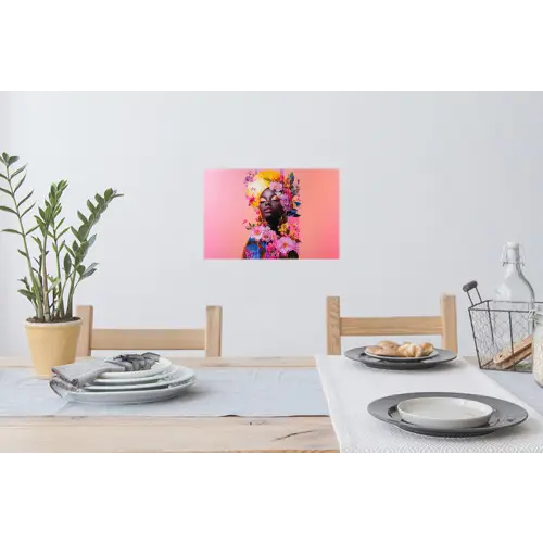 Kleurrijk - Bloemen - Vrouw - Zon Muursticker klein -eettafel