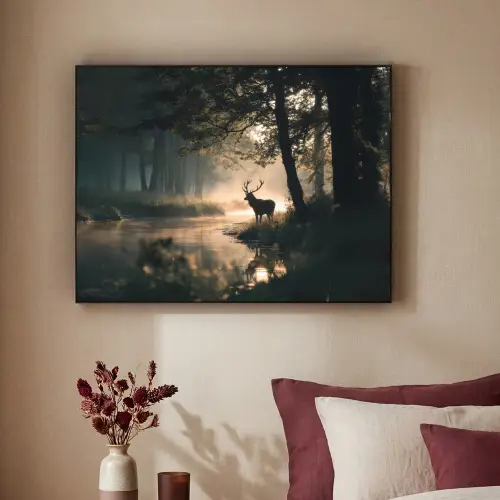 Hert - Bosbeek - Mystiek Textielframe zwart klein -sfeer1