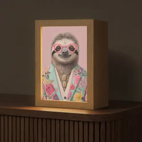 Luiaard - Bloemenprint - Bril - Roze Light Box met kabel (Tafellamp) klein -z3d_website
