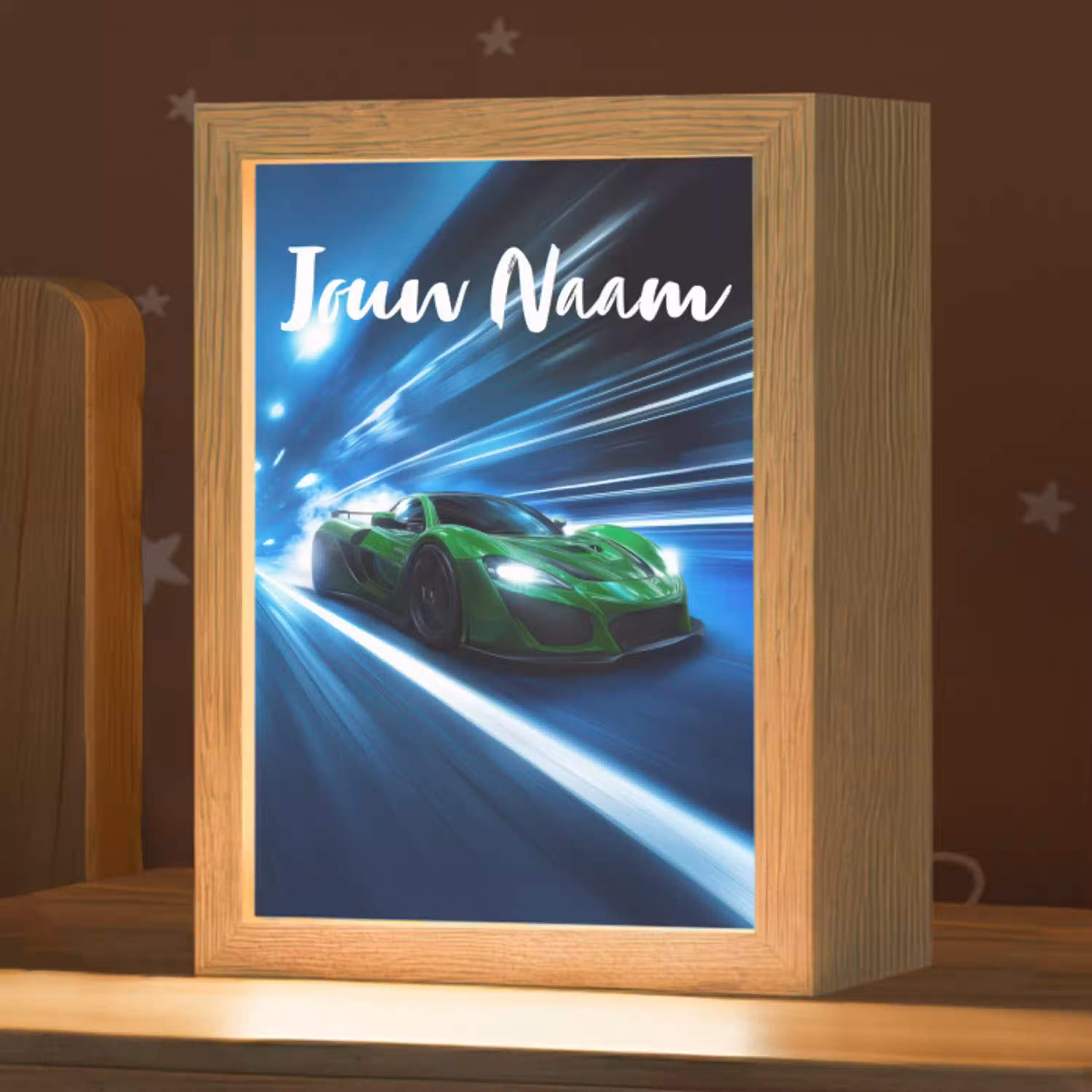 Groene racewagen - Blauw - Neon - Licht Light Box met kabel (Kinderlampje) klein -zzz_3d_website