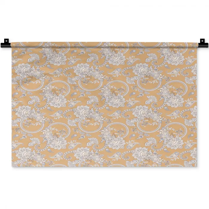 Paisleymotief - Wit - Bloemen - Geel Wandkleed katoen klein 269 -zz3d