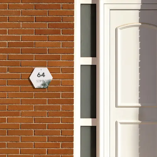 Lichtroze met palmblad - Modern Naambord Hexagon klein -sfeer3-hexagon-XS
